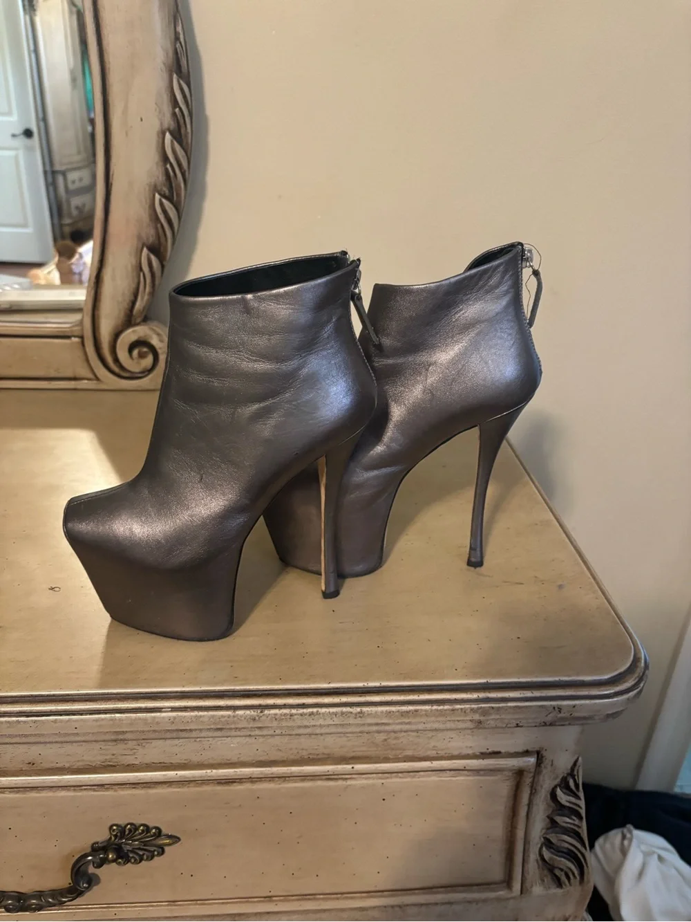 Giuseppe Zanotti Metallic Gray Platform Ankle Boots